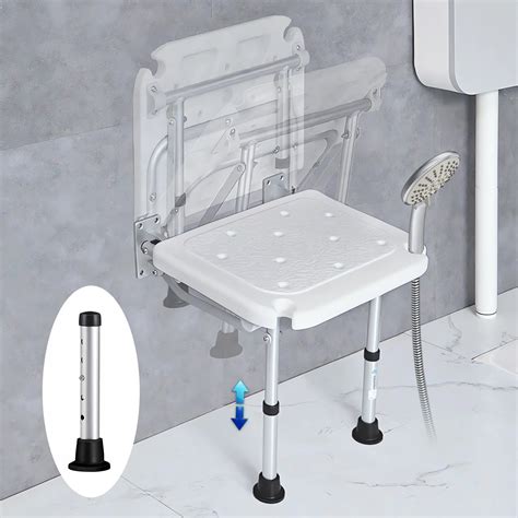 Folding Shower Seat Wall Mounted, Foldable Shower Chair Adjustable ...