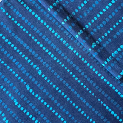 Pure Cotton Double Dabu Dark Blue With Sky Blue Dotted Stripes Hand Bl ...