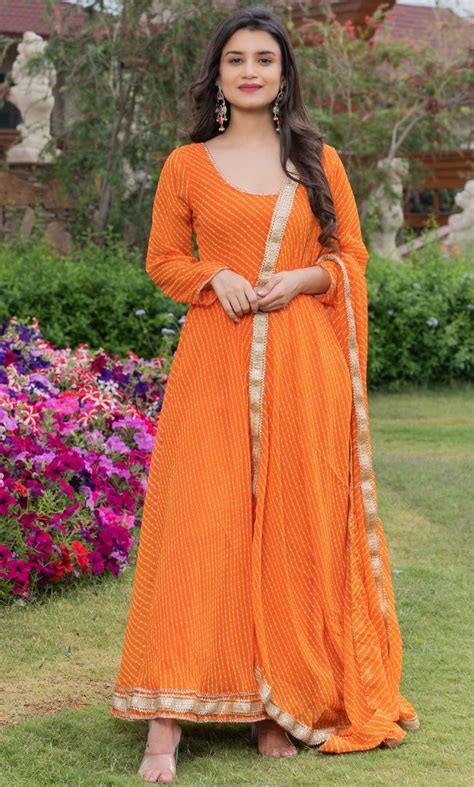 ORANGE BANDHANI ANARKALI SET – House Of Jamoti