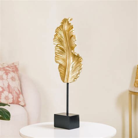 Gold Leaf Feather Resin Showpiece Online - Premium Decor Object | Nestasia