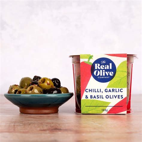 Chilli, Garlic & Basil Olives(160g) - The Real Olive Company