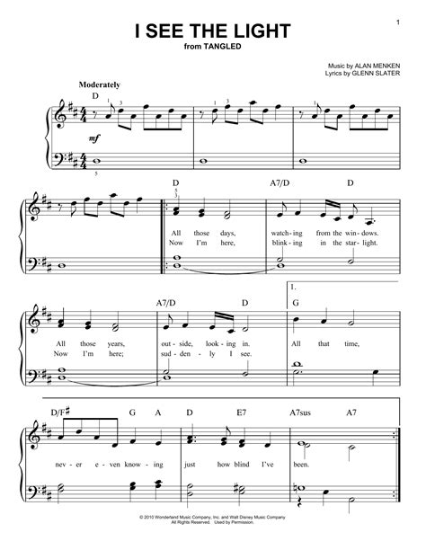 I See The Light (from Tangled) Sheet Music | Alan Menken | Easy Piano | Sheet music, Easy sheet ...