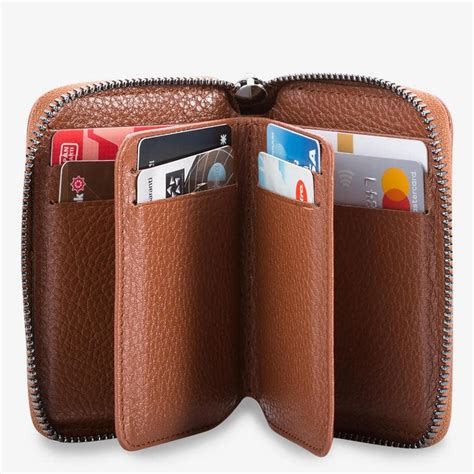 Personalized Tan Leather Mens Wallet with Zipper