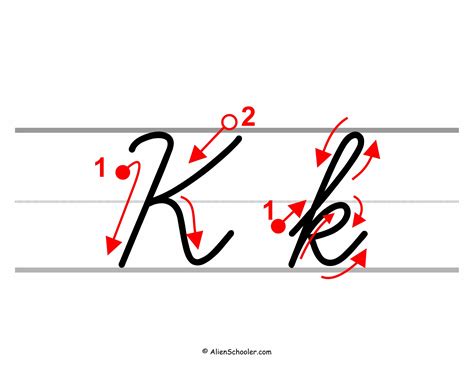 How To Write K In Cursive - Free Printable PDF - Alien Schooler