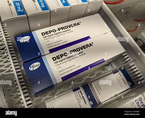 Prague,Czech Republic-January 26 2025: DEPO-PROVERA box of medication ...