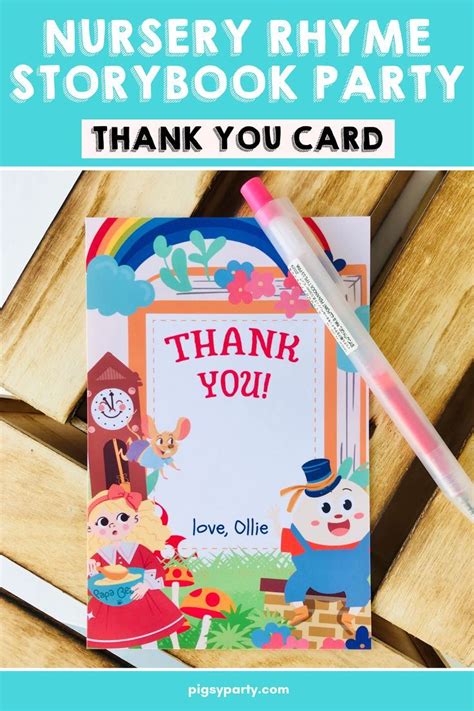 Nursery Rhyme Storybook Thank You Card Printable | Nursery rhyme party ...