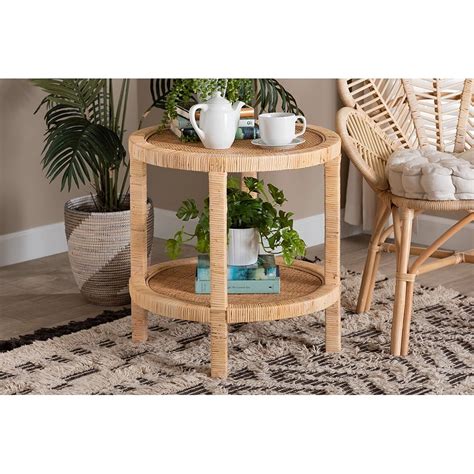 Baxton Studio Bella Boho 2-Tier End Table, Natural Brown Mahogany Wood ...