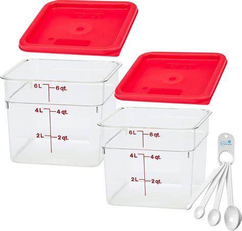 Amazon.com: Cambro 6 Qt Square Food Storage Container with Red Lid, 2 ...