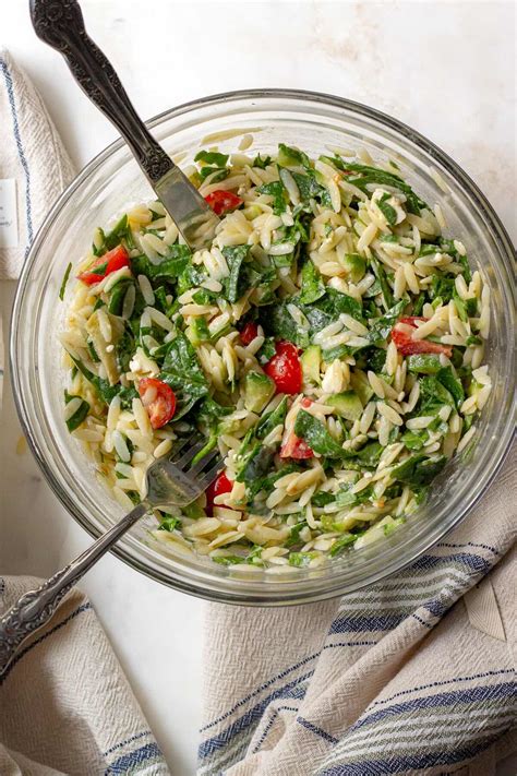 Easy Spinach Orzo Salad with Feta - Nena's Wellness Corner
