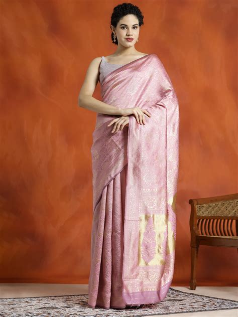 Heavy Banarasi Zari Woven Silk Blend Baby Pink Saree | Saree For Women ...
