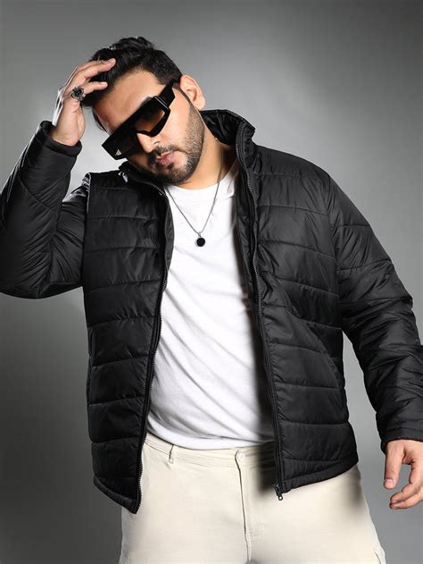 Instafab Plus mens Onyx Black Chevron Quilted Jacket