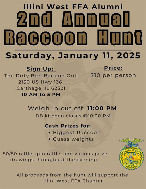 2nd Annual Illini West FFA Alumni Racoon Hunt, The Dirty Bird Bar and ...