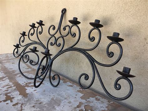 Huge vintage mexican wrought iron wall candelabra ten candle holder ...