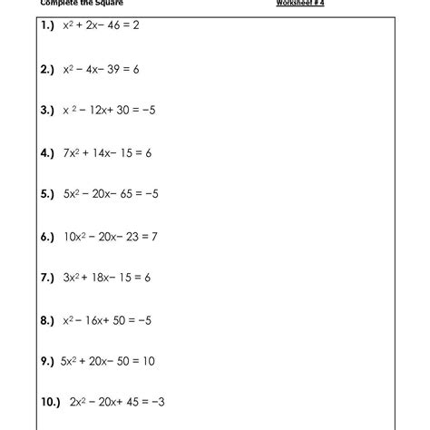 Solving Quadratic Equations By Completing The Square Worksheet — db ...