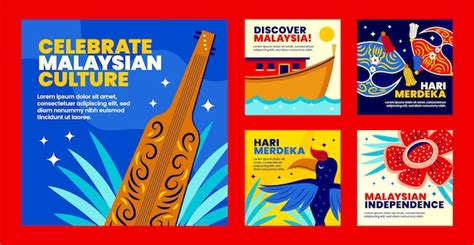 Flat malaysia independence day instagram posts collection | Free Vector