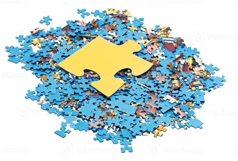 big puzzle piece on pile of disassembled puzzles 11852787 Stock Photo ...