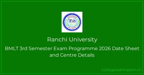 Ranchi University: BMLT 3rd Semester Exam Programme 2026 Date Sheet and ...