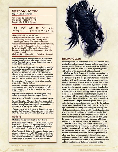 Shadow Golem (CR 20), D&D 5e Homebrew | Shadow creatures, Shadow ...