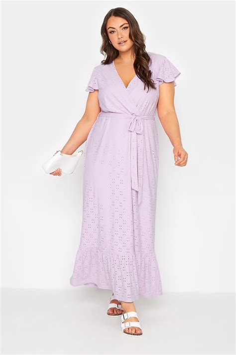 YOURS Curve Plus Size Lilac Purple Broderie Anglaise Maxi Wrap Dress ...