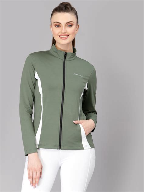 JUMP USA Women Duck Green & White Solid Polyester Hiking Jacket