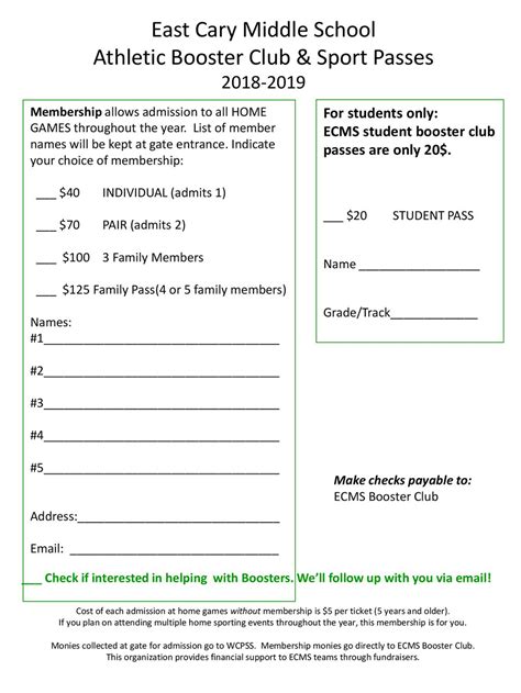 East Cary Middle School Athletic Booster Club & Sport Passes - ppt download