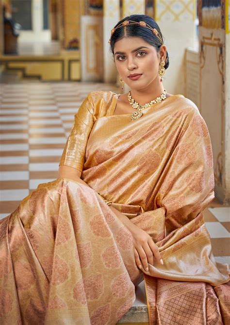 Dual Tone Cream Kanchipuram Silk Handloom Saree USA UK UAE Online – Sunasa