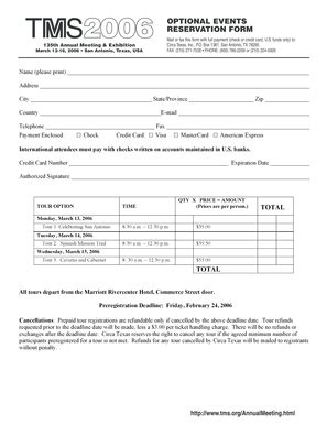 Fillable Online tms OPTIONAL EVENTS RESERVATION FORM - TMS - tms Fax ...