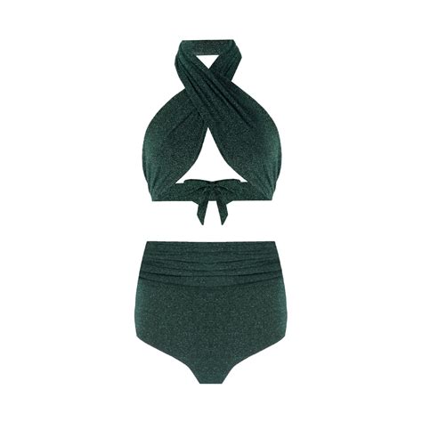 Nur Karaata Women's Sparkle Green Bikini Set | ModeSens