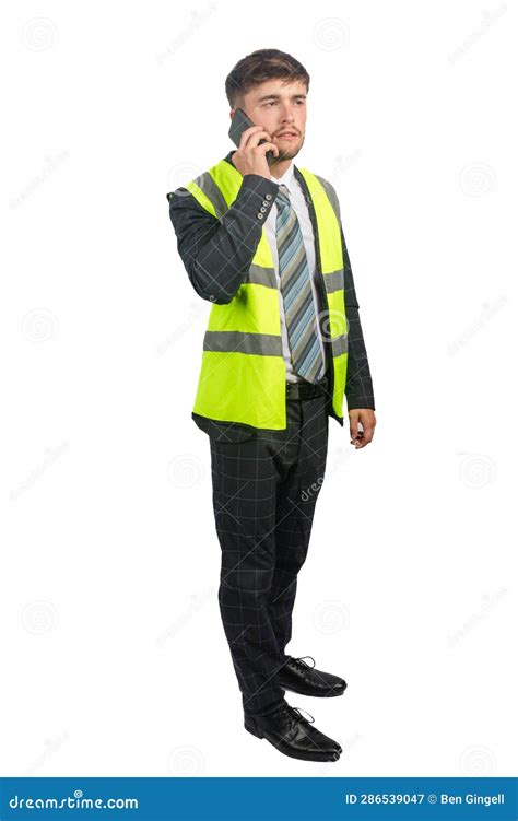 Man in a Suit Wearing a Hi-vis Vest Stock Image - Image of mobile ...