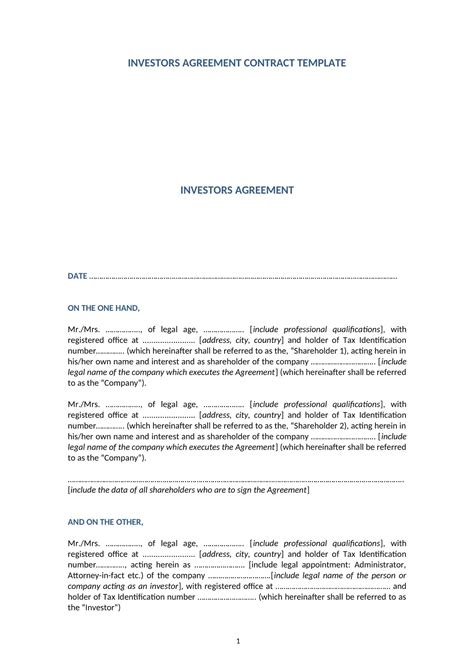 Free Printable Investment Contract Templates [PDF, Word] Simple Cash