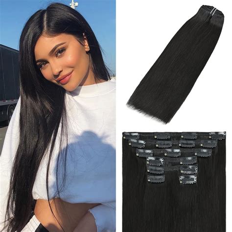 Amazon.com : WindTouch Clip in Hair Extensions Off Black Solid Color ...