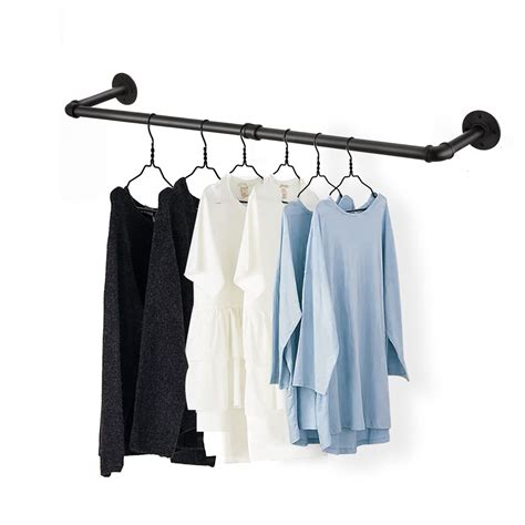 Fobule 48” Wall Mounted Clothes Rack, Industrial Pipe Black Iron ...