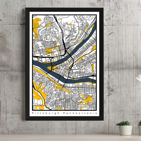 Pittsburgh City Map Wall Art Prints