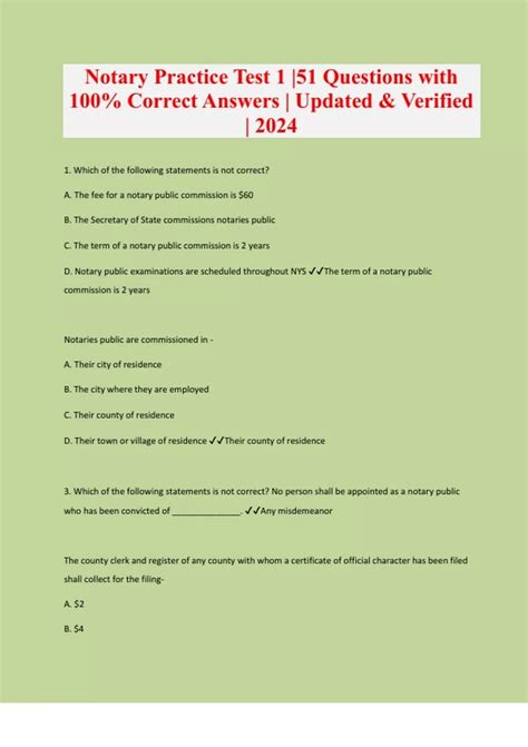 Notary Practice Test 1 |51 Questions with 100% Correct Answers ...