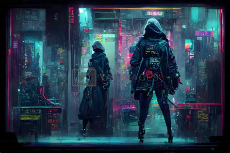 cyberpunk assasin figure in night