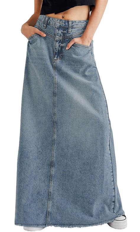 Customer reviews for Chouyatou Women Vintage Denim Maxi Skirt Frayed ...