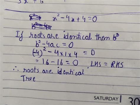The quadratic equation x^2-4x+4=0 has identical (related) roots. True ...