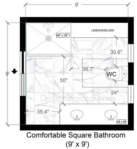 7 Square Bathroom Layouts With A Shower: Different Size Designs