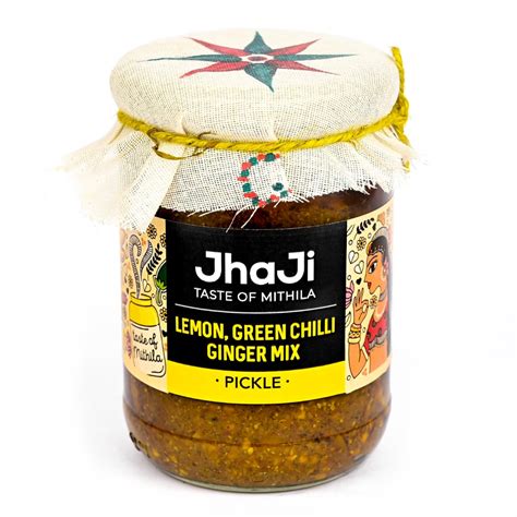 JhaJi - Taste of Mithila Lemon,Ginger & Green Chili Mixed Pickle|Neembu ...
