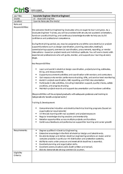 Ctrl S - Associate Engineer (Electrical) Job Overview and ...