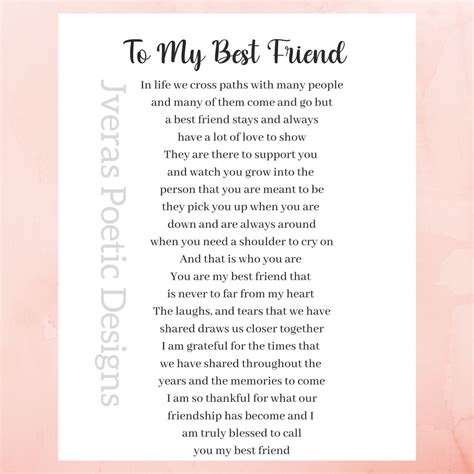 To My Best Friend Poem Printable BFF Birthday Gifts Just - Etsy