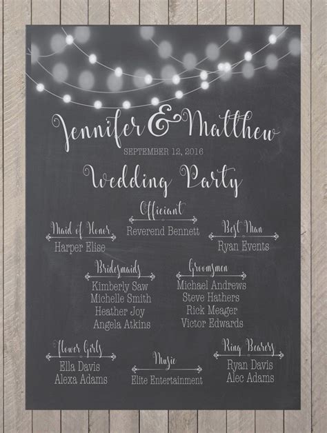 Wedding program poster bridal party sign chalkprint program sign custom ...