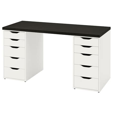 LAGKAPTEN / ALEX desk, black-brown/white, 140x60 cm (551/8x235/8") - IKEA