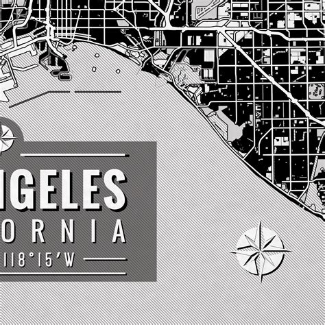 LOS ANGELES Map With Coordinates Los Angeles Map Map Art - Etsy