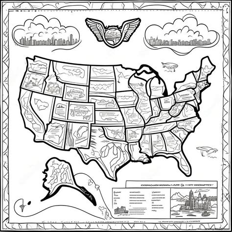 Detailed Usa Map Coloring Page (8021-6394)