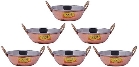 SHIV SHAKTI ARTS Handmade Pure Set of 6 Steel Copper Kadai/Bowl/Handi ...