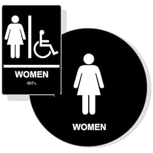 ADA Womens Restroom Sign Paired Set, Braille Sign+Door Sign, ADA ...