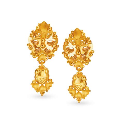 Heart Pattern Gold Drop Earrings