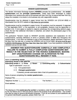 NY Vendor Questionnaire 2006 - Fill and Sign Printable Template Online