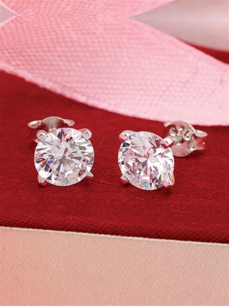 Silgo 925 Sterling Silver Rhodium Plated Cubic Zirconia Wedding Stud ...